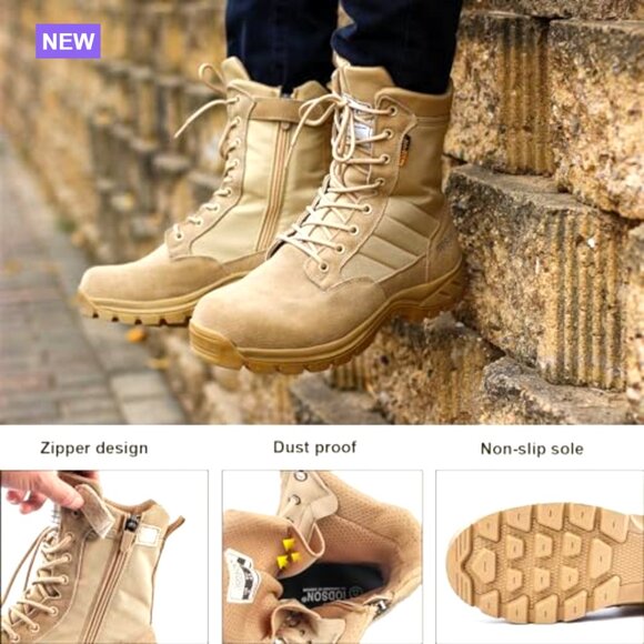 Men\'s Military Tactical Work Boots with Side Zipper, Puncture Resistant main image 5